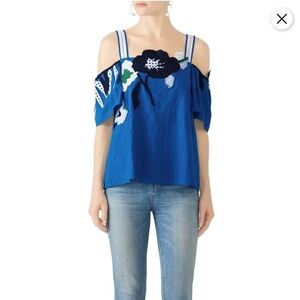 Tanya Taylor Blue‎ Floral Mesh Applique Ali Top Size 2